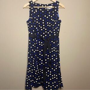 Studio I Petite Dress Size 6P Black Polka Dot Sleeveless Waist Tie Unlined